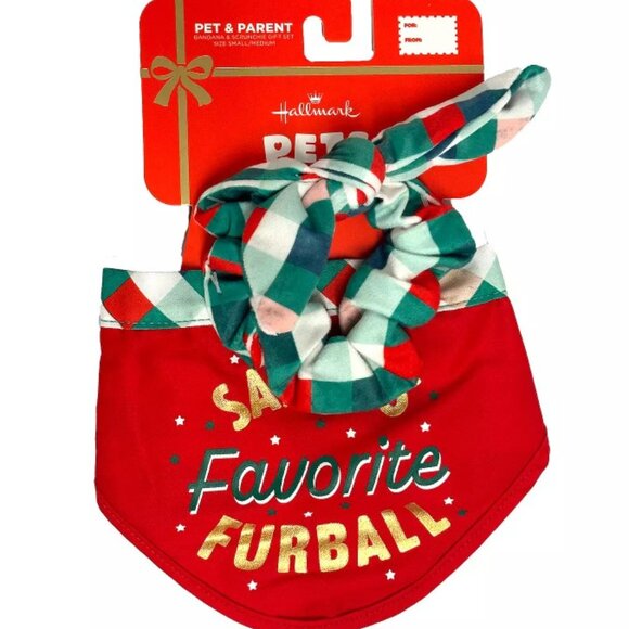 Hallmark L/XL Pets Santa's Favorite Furball Bandana and Hair Tie Set - Picture 1 of 4